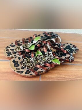 Beverly Feldman Leopard-Print Strappy Sandals Size: 8.5